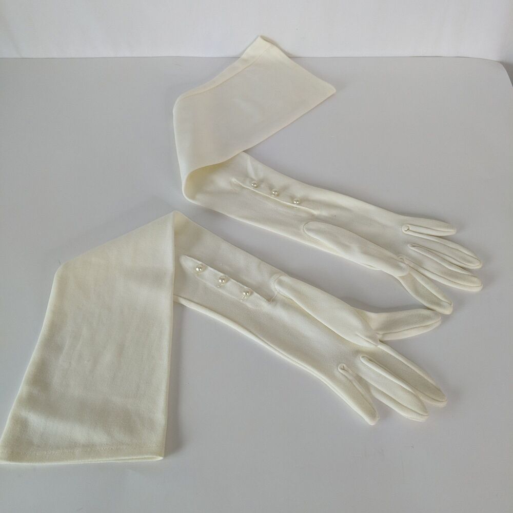 Townies Vintage Ivory Over Elbow X-Long 6.5 Evening Gloves Pearl Wrist Opera